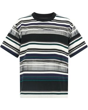 Sacai Striped Crewneck T-Shirt - Blue