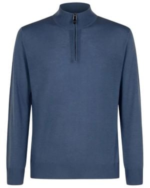 Canali High-Neck Half-Zip Jumper - Blue