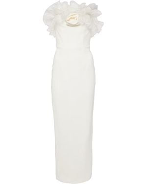 Alessandra Rich Organza-Trimmed Crepe Bodice Dress - White