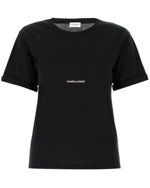 Saint Laurent Logo Printed Crewneck T-Shirt - Black