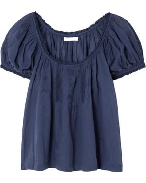 Doen Lace-Trimmed Organic Cotton-Voile Blouse - Blue