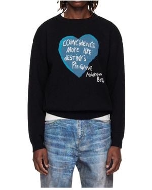 ANDERSSON BELL Heart Pattern Crew Neck Sweater - Blue