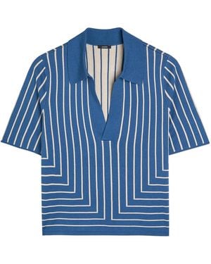 JOSEPH Geometric Jacquard Short-Sleeve Cropped Polo Shirt - Blue