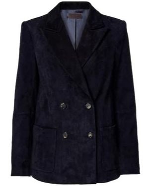 Stouls Suede Double-Breasted Blazer - Blue