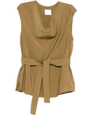 Alysi Belted Draped-Neck Top - Natural