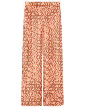 Versace Logo Printed Wide Leg Pants - Orange