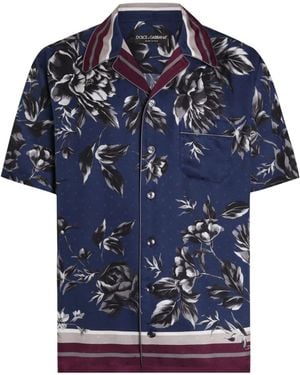 Dolce & Gabbana Peony-Printed Hawaii Twill Shirt - Blue