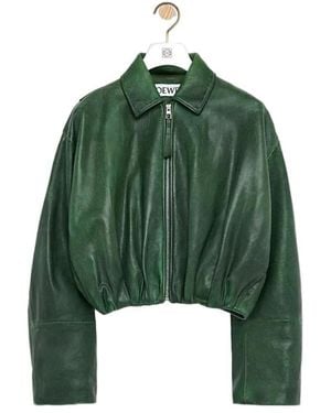 Loewe Lapel Long-Sleeved Leather Jacket - Green