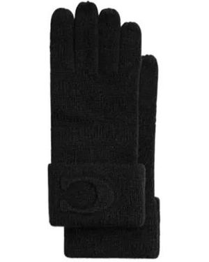 COACH Signature Embossed Knit Gloves - Black