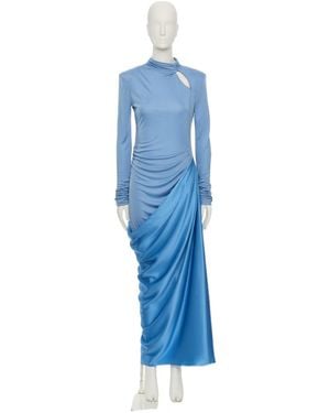 Valentino Draped Cut-Out Detailed Long-Sleeved Dress - Blue