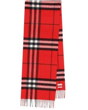 Burberry Checked Fringed Scarf - Red