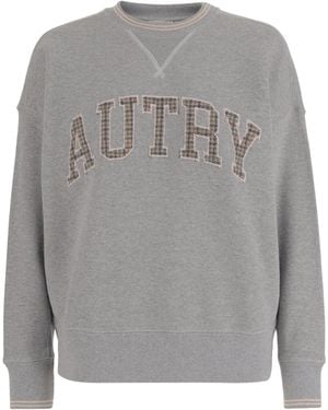 Autry Check-Pattern Embroidered Long Sleeved Sweatshirt - Grey
