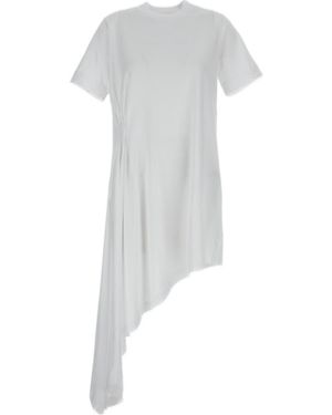 Loulou de Saison Igari Asymmetric Pleated T-Shirt Dress - White