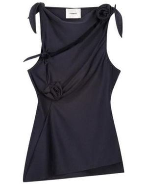 Coperni Sleeveless Satin Top With Floral Appliqué - Black