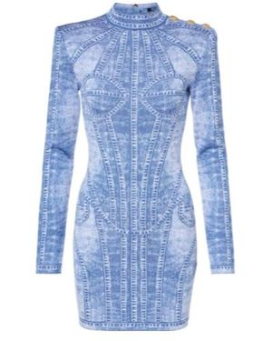 Balmain Trompe L'Œil Jacquard Minidress - Blue