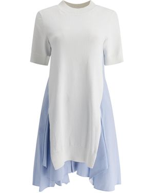 Sacai Poplin Stripe-Detail Dress - Blue