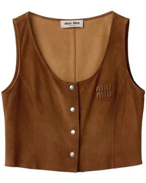 Miu Miu Waxed Suede Top - Brown