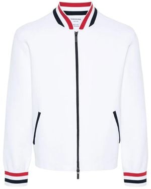 Thom Browne Rwb-Stripe Knitted Bomber Jacket - White