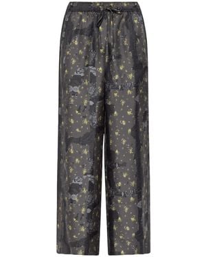 Ganni Loose-Fit Printed Trousers - Grey