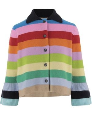 Allude Striped Cropped Knitted Cardigan - Multicolor