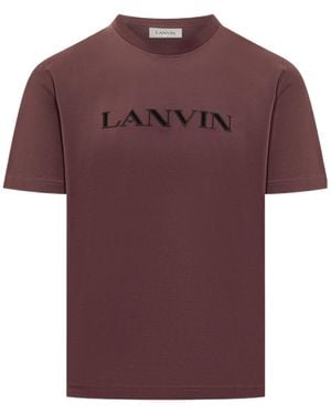 Lanvin Logo Embroidered Crewneck T-Shirt - Purple