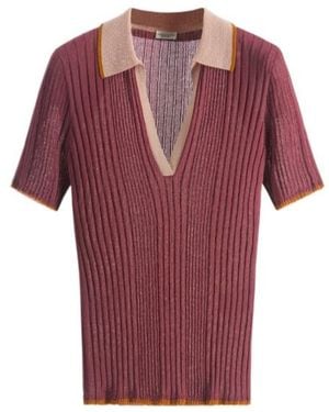 Roberto Collina Ribbed V-Neck T-Shirt - Red