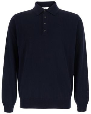 Kangra Cashmere Long-Sleeve Polo-Collar Sweater - Blue