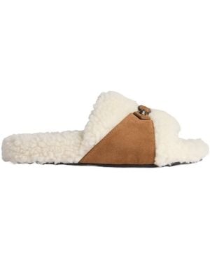 Balenciaga Faux Fur Slides - Natural