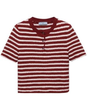 Prada Striped Straight Hem Polo Top - Red