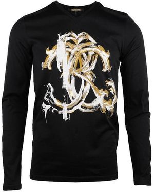 Roberto Cavalli V-Neck Long-Sleeved T-Shirt - Black