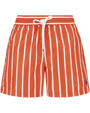Polo Ralph Lauren Drawstring Straight Striped Shorts - Red