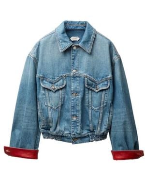Versace Cropped Button-Up Denim Jacket - Blue