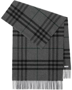 Burberry Checked Fringed-Edge Scarf - Grey