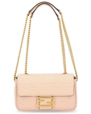 Fendi Ff Motif Chained Shoulder Bag - White