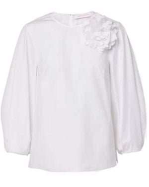 Carolina Herrera Floral-Appliqué Cotton-Blend Blouse - White
