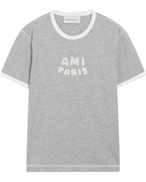 Ami Paris Logo Patch Crewneck T-Shirt - Gray