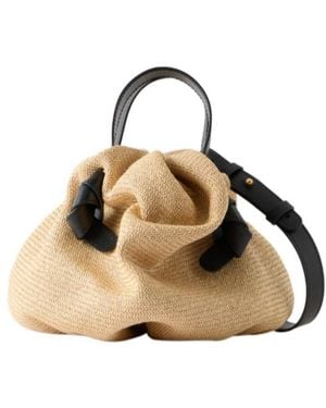 Neous Leather-Trimmed Raffia Shoulder Bag - Metallic