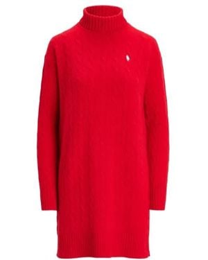Polo Ralph Lauren Cable-Knit Roll-Neck Mini Dress - Red