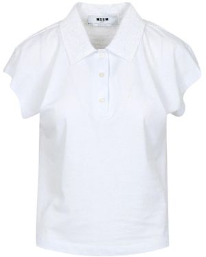 MSGM Short Sleeve Buttoned Polo Top - White