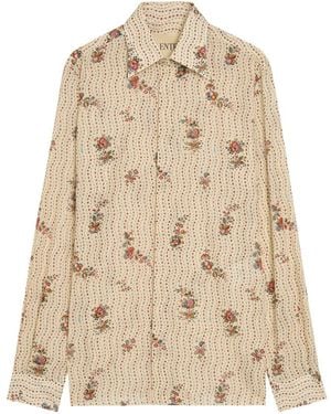 Valentino Floral-Print Cotton Shirt - Natural