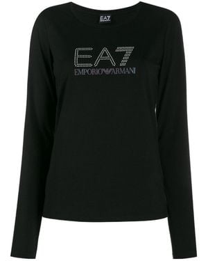 EA7 T-Shirt With Round Neck And Long Sleeves - Black