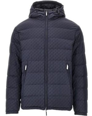 Emporio Armani Logo-Print Hooded Padded Jacket - Blue