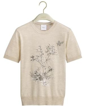Dior Iviera Embroidered Short-Sleeved Sweater - Natural