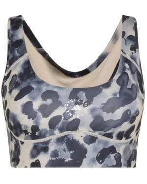 adidas By Stella McCartney Racerback Printed Performance Bra - Grey