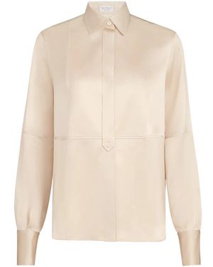 Brunello Cucinelli Stretch Silk Satin Shirt With Monili - Natural