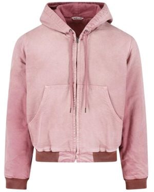 AURALEE Zip Front Hooded Jacket - Pink
