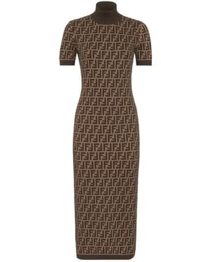 Fendi Elegant Jacquard Midi Dress For - Brown