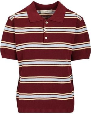 DUNST Striped Polo Knitted Top - Red