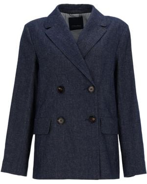Max Mara Double-Breasted Pocketed Jacket - Blue