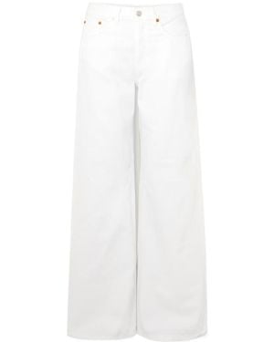 RE/DONE Palazzo Frayed Mid-Rise Wide-Leg Jeans - White